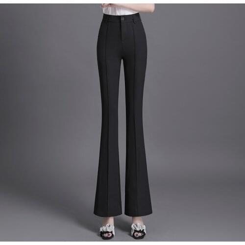 Spring Autumn New Fashion White Long Wide Leg Pants Women Solid Slim High Waist Pants Feminine Casual Micro Flare Trousers H1571