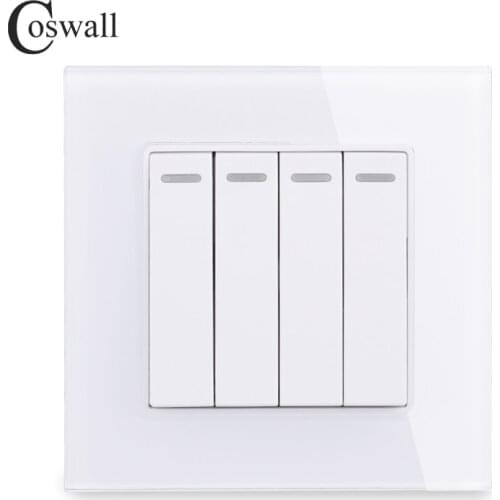 COSWALL 4 Gang 1 Way Luxury Crystal Glass Panel Light Switch On / Off Wall Switch 16A