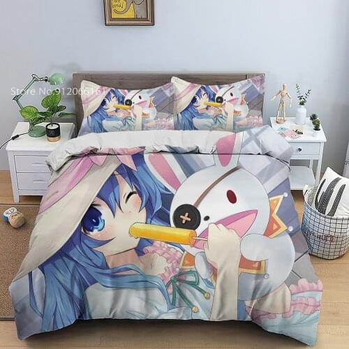 DATE A LIVE Bedding Set Cartoon Anime Duvet Cover Pillowcases Tokisaki Kurumi Bed Cover Set For Bedroom Bedspread No Sheets