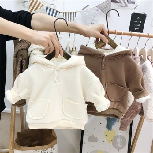Childrens Sweatshirt Boys and Girls Hoodies Pullovers Tops 2019 Autumn Winter New Baby Velvet Thick Casual Coats Outwear Tops