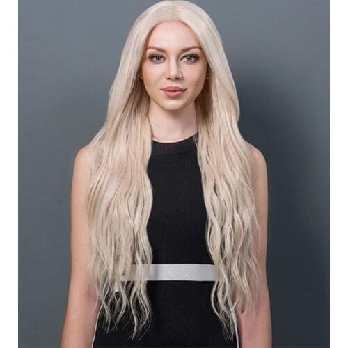 Long White Ash Blonde Remy Human Hair Lace Front Wig 22 inch Density 130