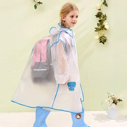 High Quality Cute Kids Raincoat Wateproof Childrens Rain Poncho Rain Coat Jacket with Backpack Position Boy Girls School 6-18