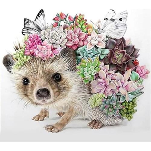 Hedgehog Succulents White Butterfly Diamond Painting Round Full Drill DIY Needlework Mosaic Embroidery 5D Cross Stitch Animal