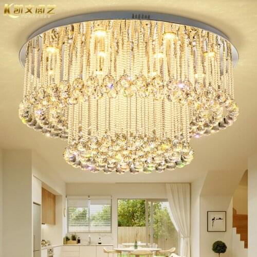 Crystal lamp living room lamp round LED ceiling lamp bedroom lamp restaurant lamp simple double crystal lamp living room
