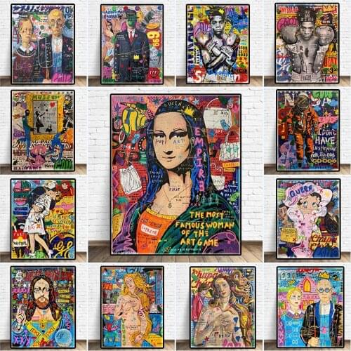 Mona Lisa Graffiti Art Poster Nude Women Canvas Painting Abstract Pop Street Wall Art Print Picture Room Home Decor Wall Cuadros