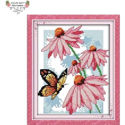 Joy Sunday H590(11) 14CT 11CT Counted and Stamped Home Decor Butterflies Over Flowers Needlework Embroidery Cross Stitch kits