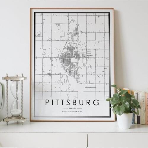 Pittsburg Kansas KS USA city map Nordic Living Room Decoration Canvas Poster Modern Home Decor Art Print Painting