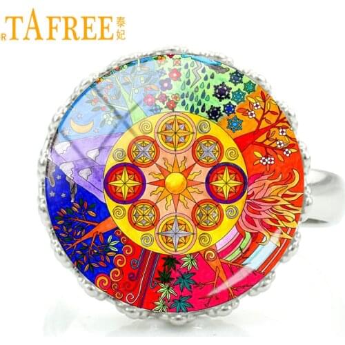 TAFREE handmade buddhism zen charm Chakra Sacred Geometry mandala rings jewelry women fashion flower art party jewellery CT410