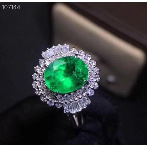 KJJEAXCMY fine jewelry 925 Silver-inlaid Natural Emerald Girl Ring Support Detection