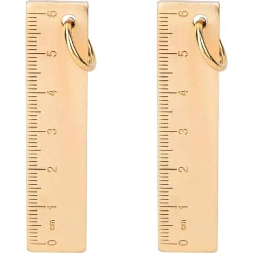 2Pc 6cm Small Copper Ruler 3mm Thickened Brass Metal Ruler Copper Key Pendant Number Plate Drafting Supplies Mini Rulers