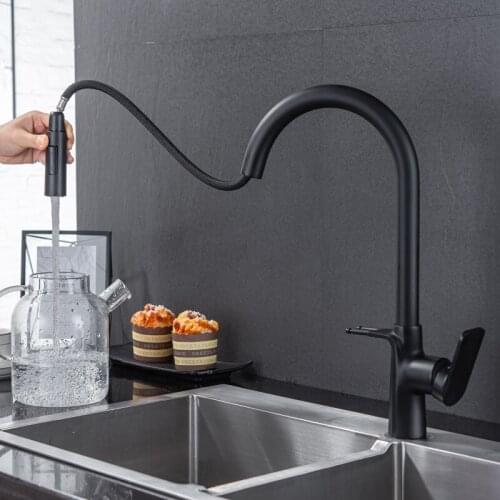 Kitchen Faucets Black Single Handle Pull Out Kitchen Tap Single Hole Handle Swivel 360 Degree Water Mixer Tap Faucet