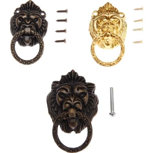 Lion Head Mini Knobs Antique Bronze/Gold Handles Pulls Alloy Wine Box Jewelry Chest Drawer Cabinet Decor Vintage Retro 28mm-77mm