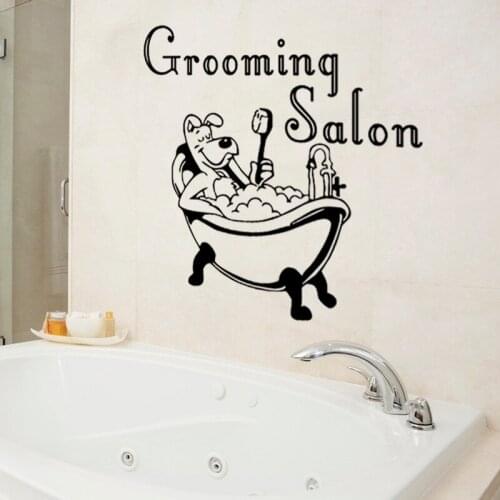 A Dog Takes A Bath Wall Stickers For The Bathroom Grooming Salon Pet Shop Wall Decals Removable Vinyl Home Decor