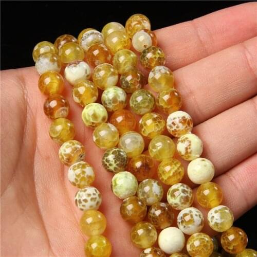 Natural Smooth Cracked Agat Stone Beads Yellow Round Loose Beads For Jewelry DIY Making Bracelet Necklace Accessories 6/8/10mm