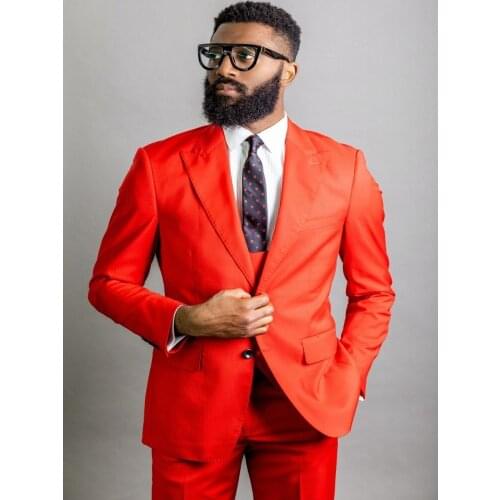 New Arrival Groomsmen Orange Red room Tuxedos Peak Lapel Men Suits Wedding Best Man 3 Pieces ( Jacket+Pants+Vest+Tie ) C851