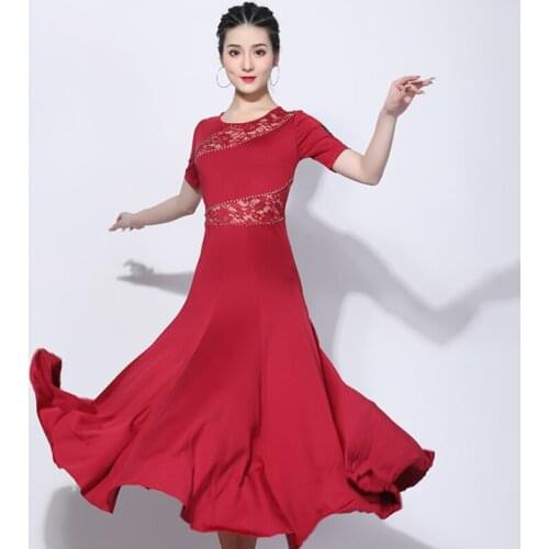 New Modern Dance Costumes Waltz Costume Lace Splice Competition Dresses Ballroom Dance Wea Short Sleeves Dress VDB1959