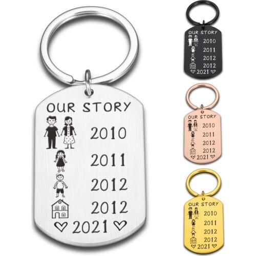 Personalized Family Keychain Date of Marriage for Dad Mom Engraved Family Gifts Keyring Boy Girl Families Member Gift Key Chain