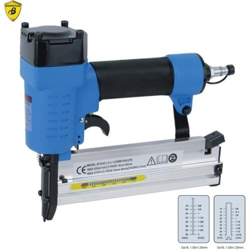 2-in-1 Pneumatic Air Stapler Staight Crown Staple Stapling Gun Nail Nailer Machine