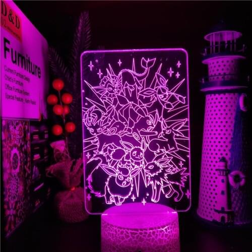Pokemon Eevee Family Acrylic 3D Lamp Cartoon Led Illusion Night Light Anime Pokemon GO Color Changing Table Lamp Kids Room Decor