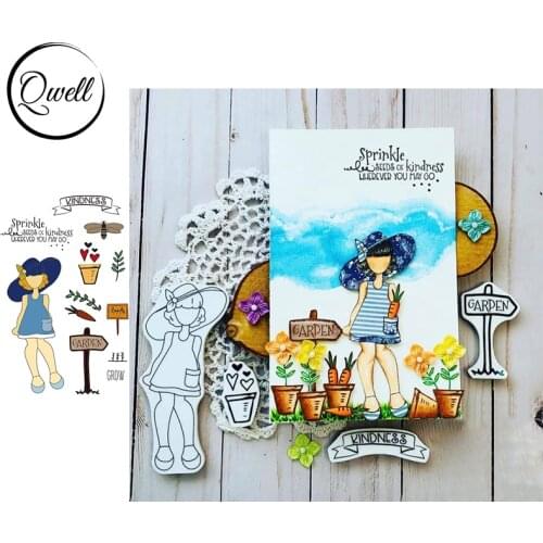 QWELL Smart Girl Dress Hat Grass Garden Notice Clear Transparent Stamps DIY Scrapbooking Paper Craft Cards 2021 Hot Sale