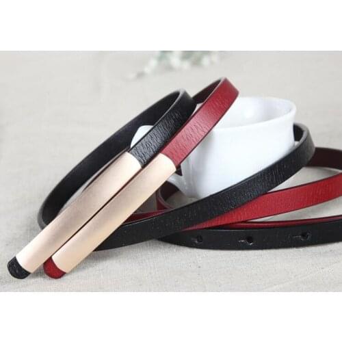 Womens Abrasive Gold Belts Buckle Metal Narrow Genuine Leather Black Belt for Women Waist Ceinture Femme Luxury Brand Designer