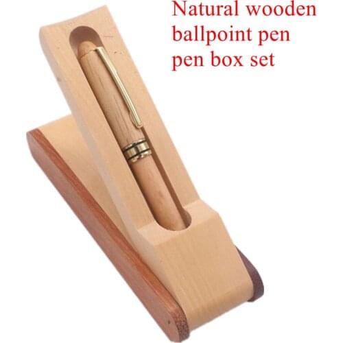 Christmas natural wooden boutique ballpoint pen case customizable LOGO wooden pen case set