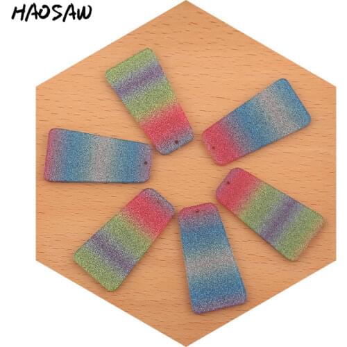 HAOSAW 20*39MM 6Pcs/Lot Acetic Acid Charm/Trapezoid Shape/Rainbow Shinny Color/Jewelry Accessory/Hand Made/Earring Findings