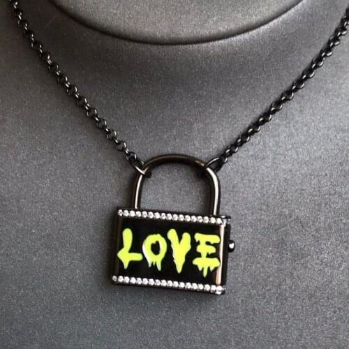 SLJEL Fashion 925 Sterling Silver Black Grey Neon Yellow Love Lock Pendant Necklace Women Couple August New Monaco Brand Jewelry
