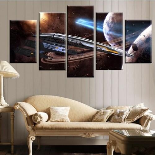 Modern Decorative Bedroom Wall 5 Piece Large Mass Effect Normandy SR-2 Game Poster High Quality Canvas Art Print Modular Picture