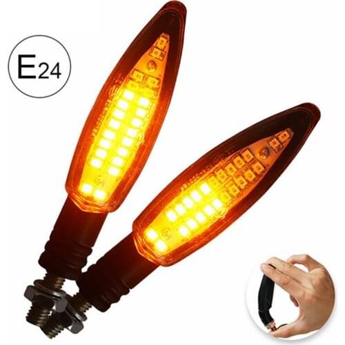 Motorcycle Turn Signal LED Light E24 Flowing Water Blinker Flashing Indicator Bendable Tail Stop Signal for Yamaha/Honda