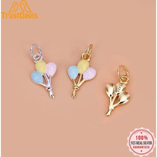 TrustDavis Real 925 Sterling Silver Fashion Sweet Colour Glaze Balloon Charm Pendant Handmade DIY Accessories Fine Jewelry HY137