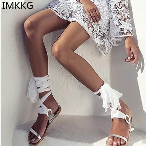 2018 Women Sandals Gladiator Sandal Sexy Cutout Knee High Sandalias Flip Flops Roman Style Lace-up Woman Flat sandals m155