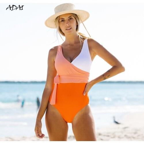 Womens Swimwear 2021 Bathing Suits Sexy One-Piece Swimsuit Female Push-Up Patchwork Bodysuit Bandage Bow Bikini Swim Beachwear