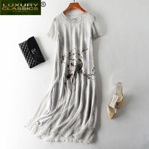 Dress Silk Summer Real Women Vintage Long Embroidery Floral Dresses Femela Elegant Vestidos Ladies Evening Party Dress 10