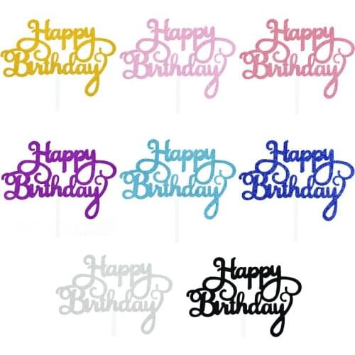 10pc Bling Glitter Happy Birthday Cake Topper For Baby Shower Kids Birthday Party Cake Baking Dessert Decor Supplies Cake Insert