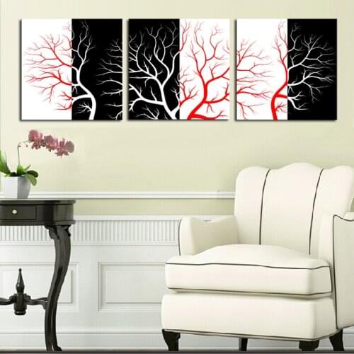 Unframed 3 Panels Abstract Wall Painting Modern Fashion Red Black White Tree canv Painting Home Decorative Art Picture On Canvas