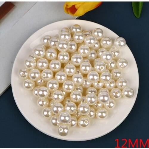 100Pcs 4-12mm Pierced Pearl Beads ABS Loose Round Beads Craft For Jewelry Making
