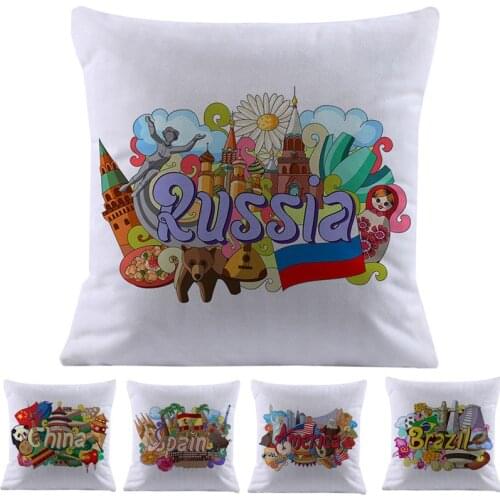 Urban Landmark Architecture in World Countries Short Plush Linen Throw Pillow Case Home tourism Sofa Decorative Cushion Cover