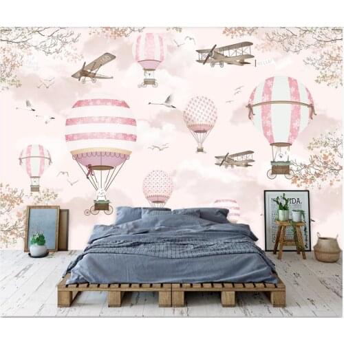 Custom wallpaper mural photo wall children cartoon map hot air balloon background wall high-grade waterproof material