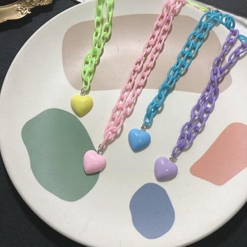 Ins Acrylic Necklace Heart Cute Purple Pink Younge Girl Party Cool Fashion Link Chain Plastic Summer Woman Match Choker Necklace