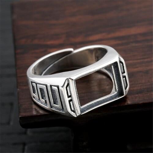 Ring Setting for 9x12mm Rectangle Cabochons Ring Blank Thai Sterling Silver Adjustable Ring Base JZ0040