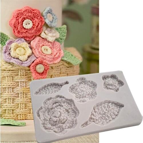 Crochet Flower and Leaf Mould Silicone Mold Fondant Cake Decorating Tool Gumpaste Sugarcraft Chocolate Forms Bakeware