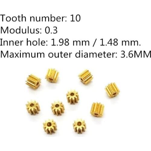 101.5A/ 102A 0.3M Copper Gear 10 Teeth 10T Hole 1.5mm/ 2mm Tight Fitting Small Module Pinions 10pcs/lot