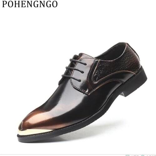 Fashion New Men Wedding Business Dress Shoes British Style Metal Pointed Mens Party Oxford Shoes plus-size Mens Office flats