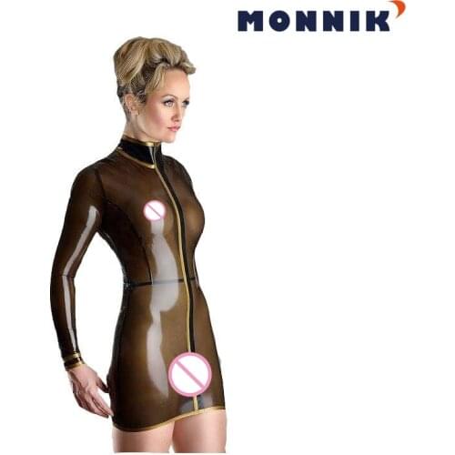 MONNIK latex Sexy Latex Rubber Tight Apron Unisex with Yellow Edge Costumes Gummi 0.4mm