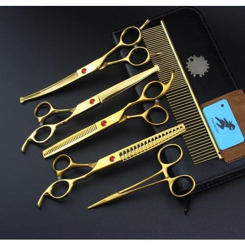 7.0 inch round head pet grooming scissors safety pet scissors suit professional hair hairdressing scissors dog hair scissors set