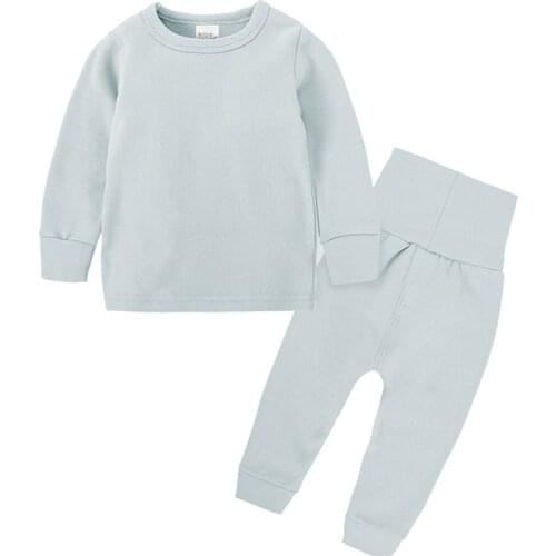Autumn Winter Baby Underwear Long Johns Soft Cotton Children Set Pure Color 1pc Tops+1 pc High Waist Pants Baby Set Kids Clothes