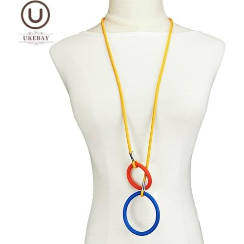 UKEBAY Long Round Pendant Necklaces Multicolor Design Goth Necklace Women Rubber Jewelry Match Clothes Sweater Chains Party Gift