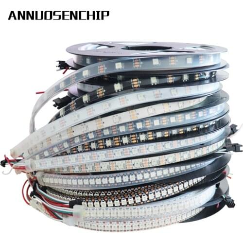 1m/5m WS2812B 30/60/144 leds/m Smartled pixel RGB individually addressable led strip light Black/White PCB WS2812 IC WS2812B 5V