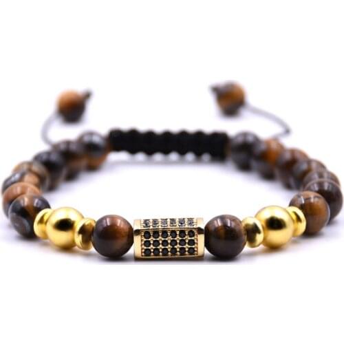 KANGKANG 2019 popular 5 color 8mm stones Bracelet For Women&Men Handmade Pave CZ Gold cuboid Weaving Bracelets charm jewelry